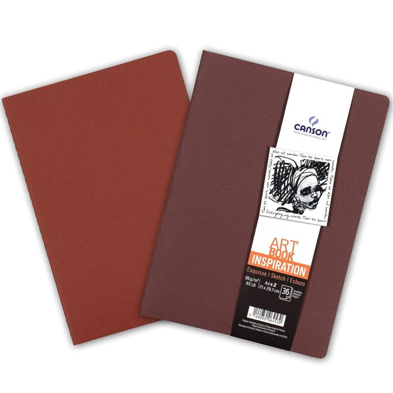 Canson Inspiration 96 GSM Light Grain A4 Hardbound Books (Pack of 2, Winelees & Red Earth, 36 Sheets)