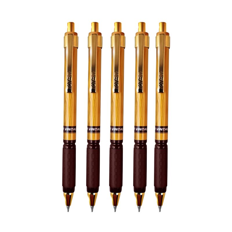 TOTEM Vintage Ball Pens | 10 Blue Ink Pens | Attractive Woody Texture | 0.7 mm Tip | Pens for Students | Comfortable Grip | Smudge Free Writing | Retractable & Click Pens | Gifting & Office Purpose