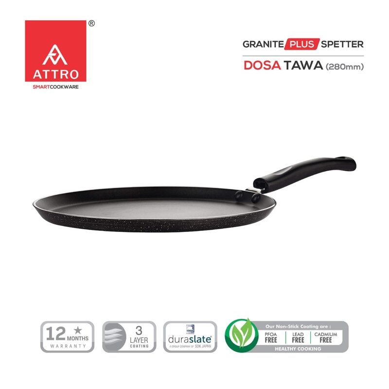Attro Non-Stick Aluminium Gas Stove & Induction Compatible Dosa Tawa 28 Cm, Marble Grey - Image 4