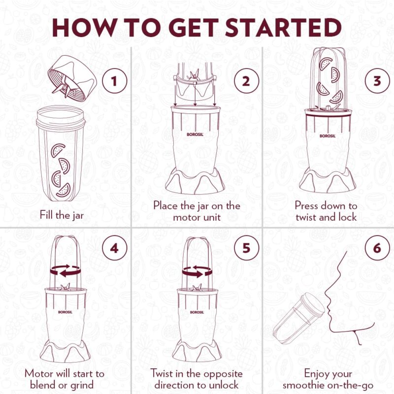 Borosil NutriFresh Portable Mini-Blender & Grinder, 500 ml Blending Jar, 300 ml Chutney Jar, For Blending Smoothies & Chutneys, Dry Grinding Spices, Black, 400 W - Image 4