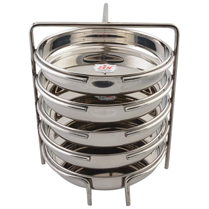 Jain Stainless Steel Thatte Idly Stand - 5 Plates | Thatte Idli Plate with Stand | Thattu/Plate/Dhokla/Stands | Idly/Dhokla Holders | Silver Color & Small Size with 5 Plates | Pack of 1