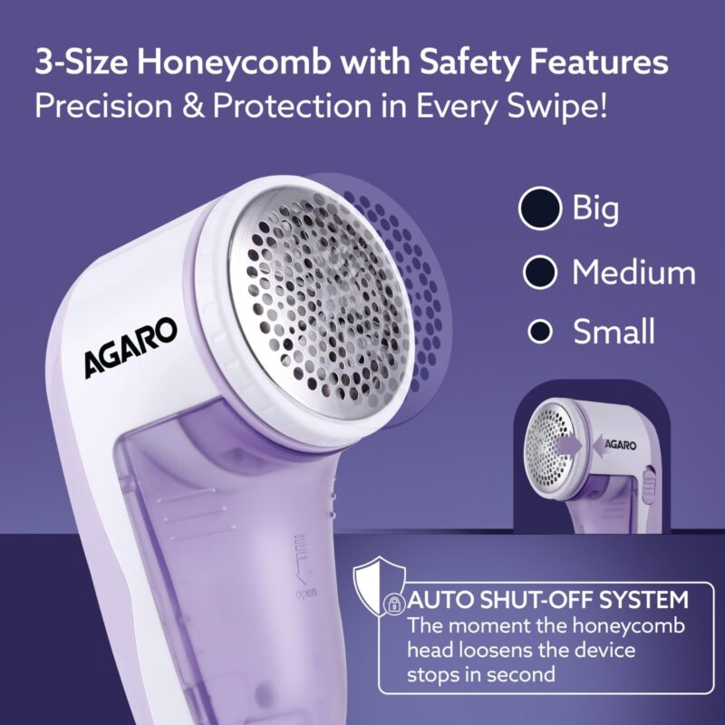 AGARO 2419 Lint Remover, Electric Fabric Shaver, Rechargeable, Stainless Steel Blades, Portable, Multi-Functional Fuzz Remover from Woollen Sweaters, Coat, Blankets, Jackets, Carpets, Burr Remover - Image 8