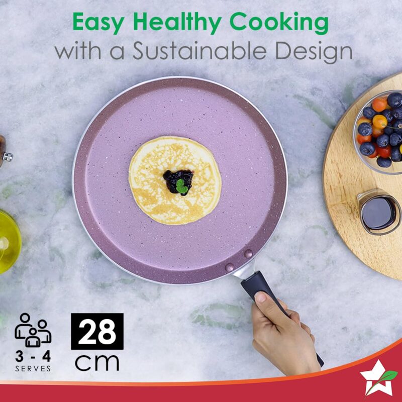Wonderchef Valencia Non-Stick 28 Cm Dosa Tawa | Cool Touch Bakelite Handle | Pure Grade Aluminium| PFOA Free| 1 Year Warranty | Purple - Image 3