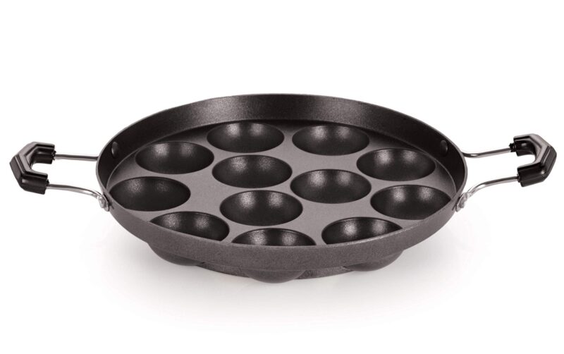 Nirlon Non-Stick Aluminium 12 Cavity Appam PatraPaniyarakkal | Paniyaram | Appam Pan | Pan Cake Maker | Ponganal Maker | Kuzhi Paniyaram | Paddu Tawa with 2 Side Handle[New_26mm_Classic_AP12_No_LID]