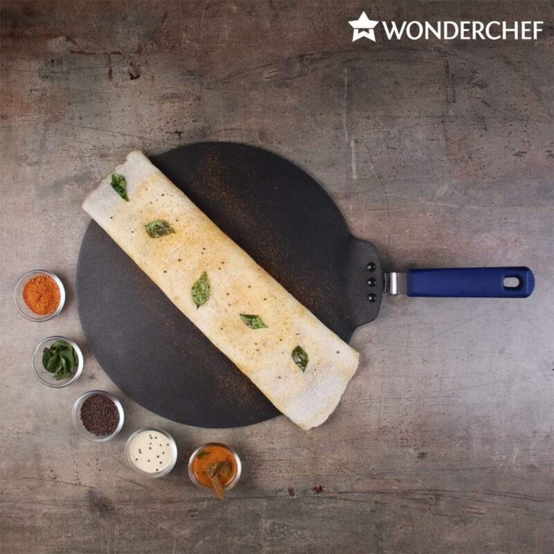 Wonderchef Reva Flat Aluminum Nonstick Dosa Tawa | 28cm Non Stick Tawa | 4mm | Black - Image 7