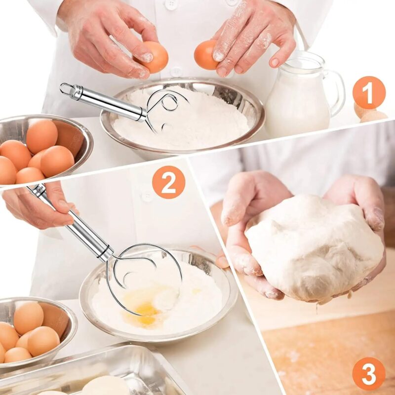 BEYOND BASIC Multifunctional Effortless Stainless Steel Dough Mixer with Hanging Hole Durable Time-Saving Mixing Stick Baking Tools Egg Beater for Home Kitchen Baking Accessories 1 Pcs - Image 6