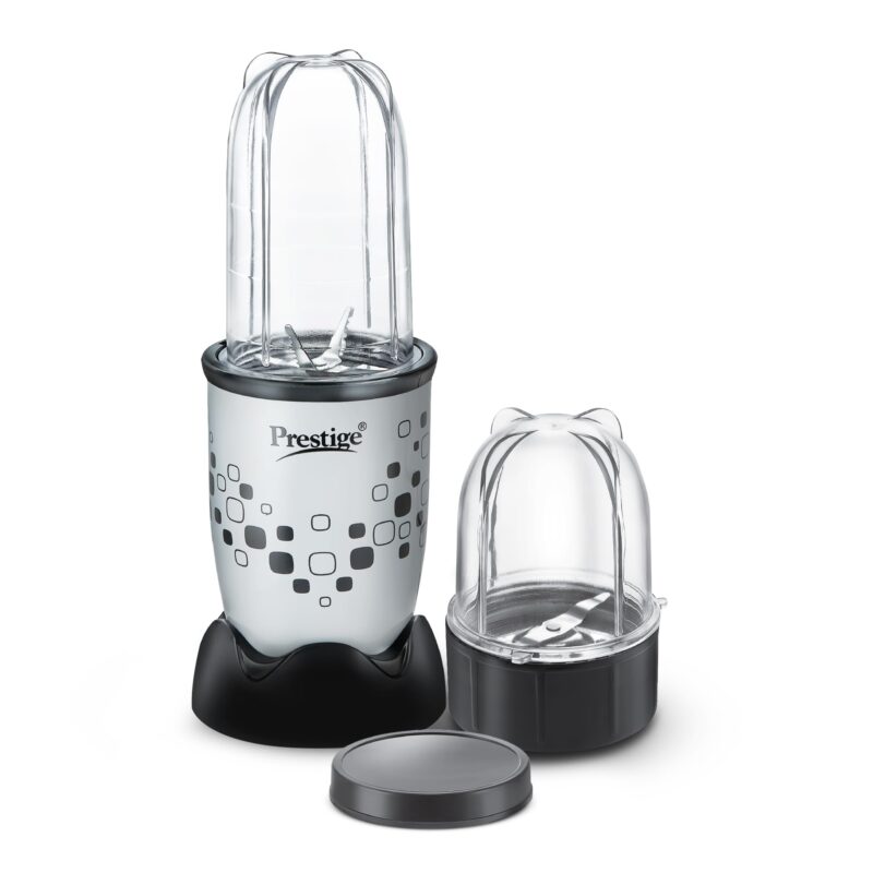 Prestige Nutri-Mix 2.0, 350W Mixer Grinder with 2 Multipurpose Jars | Compact Design | Dual Safety Interlock System | Extra Lids for Storage | Black & Grey