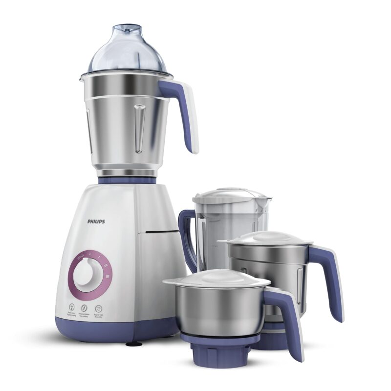Philips Viva Collection HL7701/00 Mixer Grinder, 750 Watts, 4 Jars (Elegant Lavender and White)