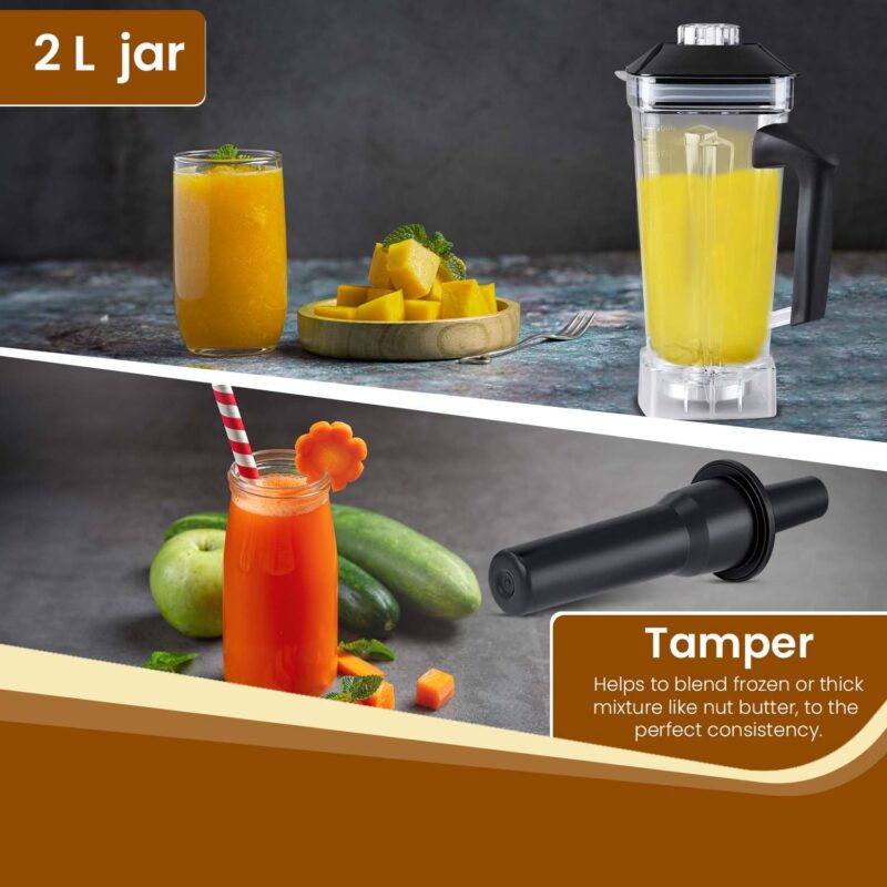 AGARO Grand Professional Blender/Grinder/Mixer, 2000 watts, 2 Litres BPA Free Jar, Commercial heavy duty blender, High Power & Speed Blender, 100% Copper Motor, Pulse Function, 8 Leaf SS Blade - Image 4