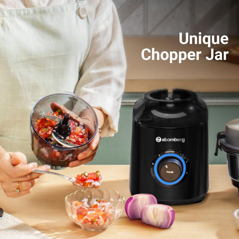 Atomberg Zenova Mixer Grinder with Unique Coarse Mode | Advanced Safety Features | 4 Jars including Chopper Jar with Hands Free Operation (Black) - Image 4