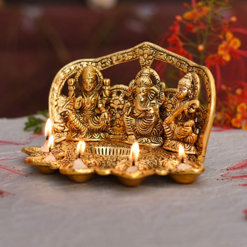 Collectible India Laxmi Ganesh Saraswati Idol Diya Oil Lamp Deepak - Metal Lakshmi Ganesha Showpiece Statue - Traditional Diya for Diwali Puja - Diwali Home Decoration Items Gifts (1) (1) - Image 7