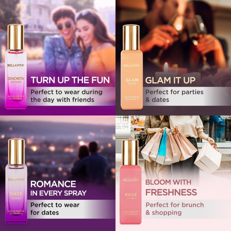 Bella Vita Luxury Woman Eau De Parfum Gift Set 4x20 ml for Women with Date, Senorita, Glam, Rose Perfume|Floral, Fruity Long Lasting EDP Fragrance Scent - Image 7