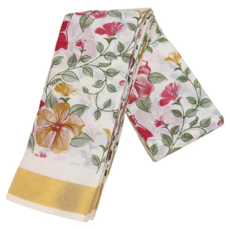 Onam Special Kerala Kasavu Cotton Saree With Rich Pallu and Running Blouse Piece (Saree 5.5 meter, Blouse 0.8 meter)