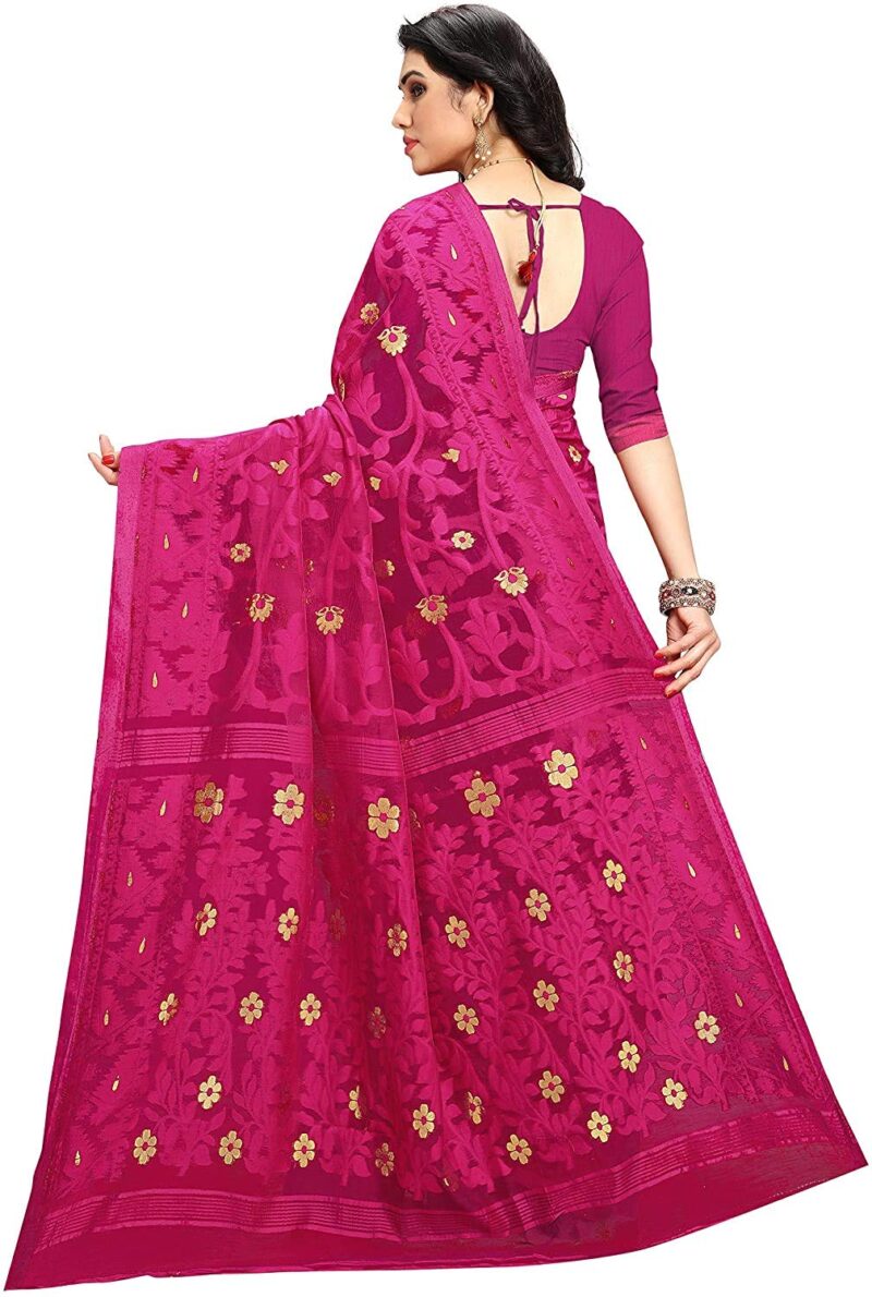 Aishwarya Sarees Women's Jamdani Jute Cotton Saree With Blouse Piece (AS - SOFT DHAKAI NEW -1_Pink) - Image 7