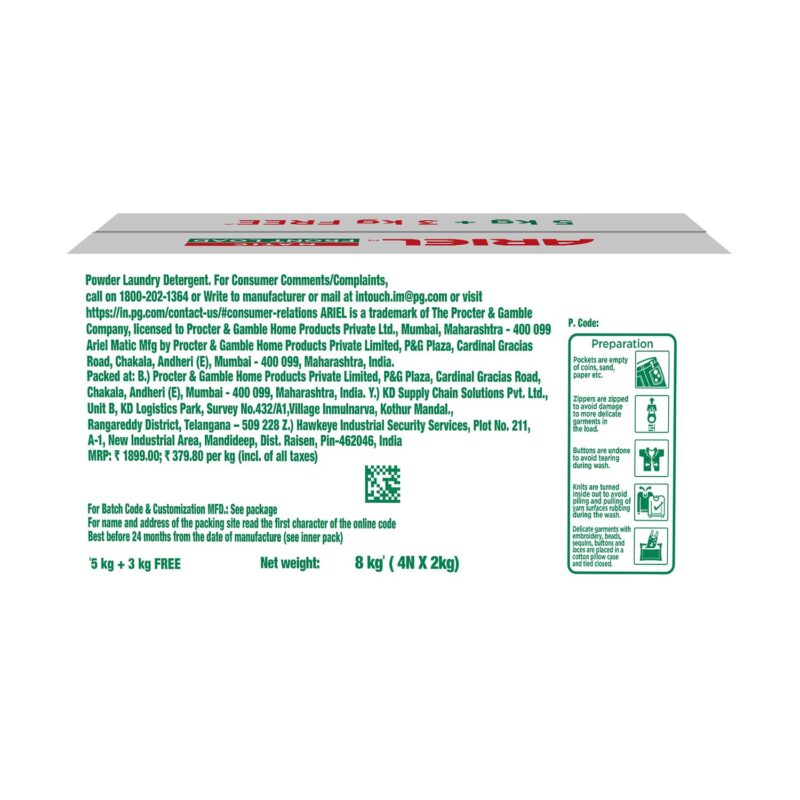 Ariel Matic Front Load Detergent Washing Powder - 5kg Plus 3kg - Image 2