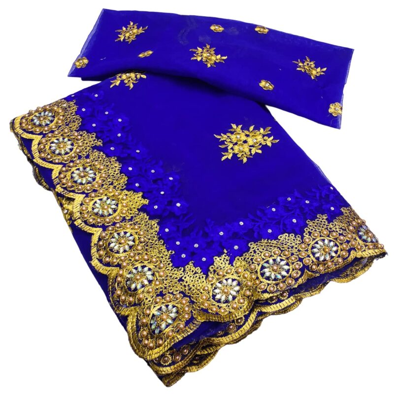 KHRITI FAB Women's New Embroidery Net Fancy Sari With Unstitched Blouse Piece(Free Size) (Blue)