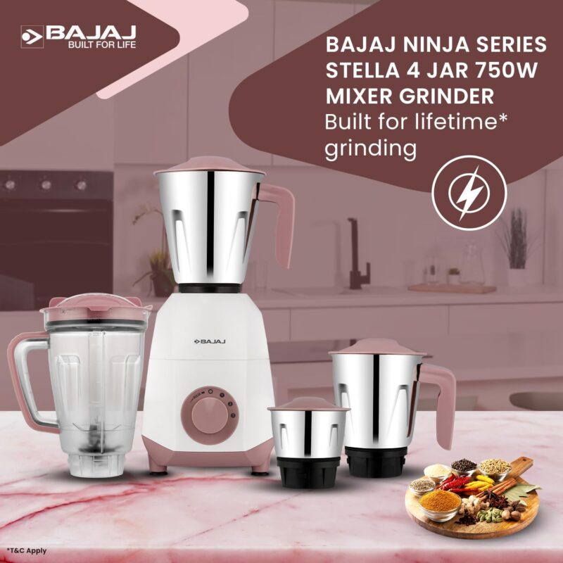 Bajaj Ninja Series Stella 750W Mixer Grinder with 4 Jar, White - Image 5