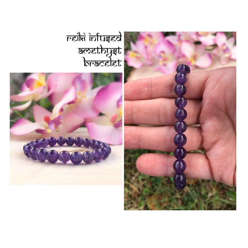 Young & Forever Gift Energized Reiki Crystal Semi Precious Gemstone Amethyst Bracelet for Purification Healing Stone Stretch Bracelet for Men and Women - Image 6