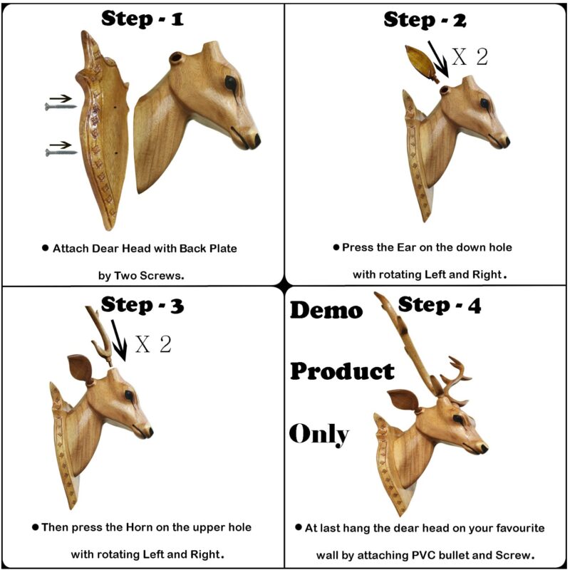 BK ART & CRAFTS Handicraft Wooden Deer Head with handicrafts Home Decor Showpiece Wall Decoration for Living Room, Bedroom and Office, Pack of 1 - Image 5