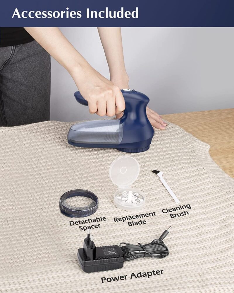 BEAUTURAL Sweater Fabric Shaver Home-Edition, Powerful & Efficient Lint Remover for Clothes and Furniture, AC Adapter or Battery Powered Pill Fuzz Remover Dark Blue - Image 2