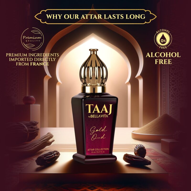 Bella Vita Luxury TAAJ Gold Oud Attar with Caramel, Rose, Jasmine & Orris for Men and Women, Non-Alcoholic Roll On, Long Lasting Fragrance, 12 ML - Image 7