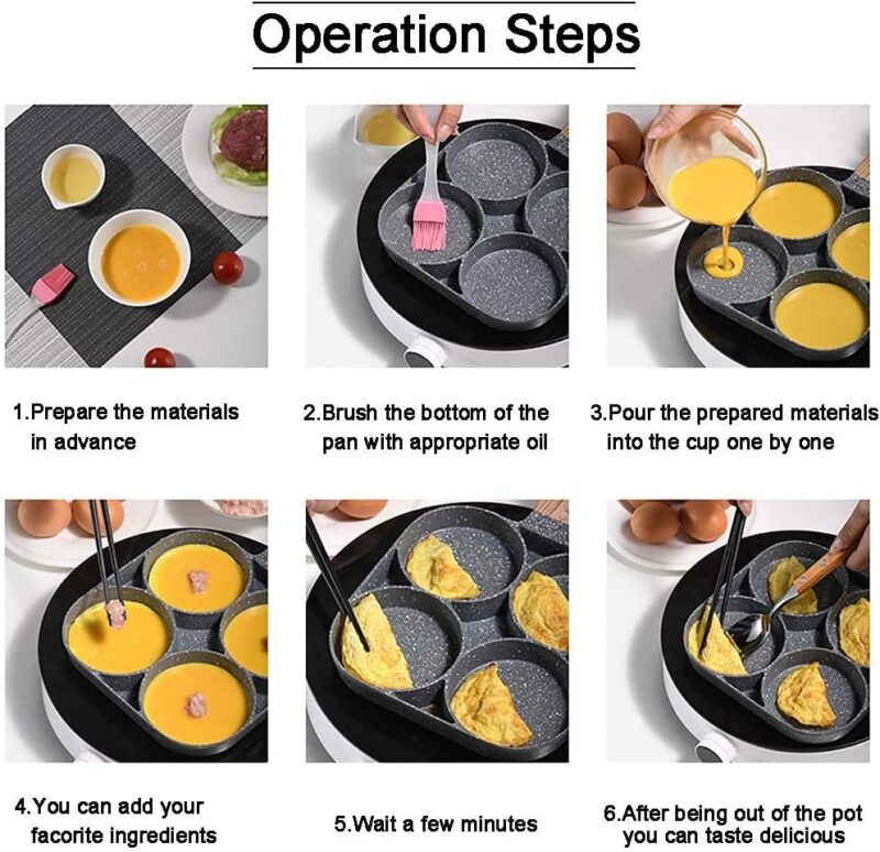 ECAPT Non Stick Grill Pan Mini Pan Uttapam Tawa Aluminum Multi Snack Maker 4 Cavity Egg Frying Pancake Maker (Black) - Image 5