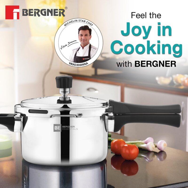 Bergner BE Bergner Essentials Tripro Triply Stainless Steel 3 Liters Outer Lid Pressure Cooker, Faster and Even Heating, Healthy Cooking, Easy to Clean, Full Induction Bottom and Gas Stove Ready - Image 7
