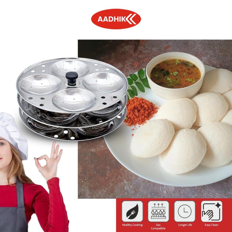 AADHIK Stainless Steel Non-Stick Idli Plates Idli Maker| Idli Stand with Holes for Pressure Cooker, 3 Plate - Image 5