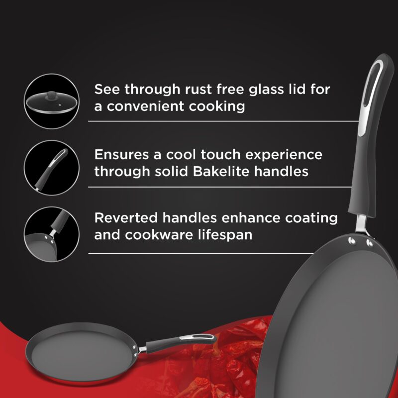 ‎Preethi Dura Collection Non Stick Tawa, 28 cm, Gas & Induction Compatible, 5 Star Non Stick Effect, Chilly Red - Image 4