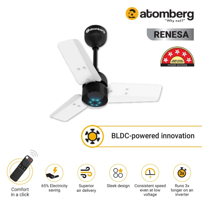 atomberg Renesa 600mm BLDC Motor 5 Star Rated Sleek Ceiling Fans with Remote Control | Upto 65% Energy Saving, High Air Delivery and LED Indicators | 2 years(+1 Year extended Warranty on registration) - Image 8