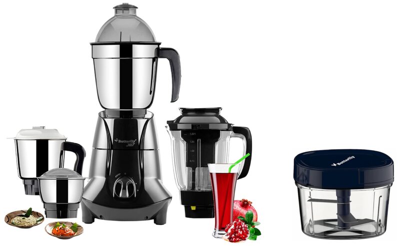 Butterfly Jet Elite 750 Watts Mixer Grinder And Vegetable Chopper, Grey