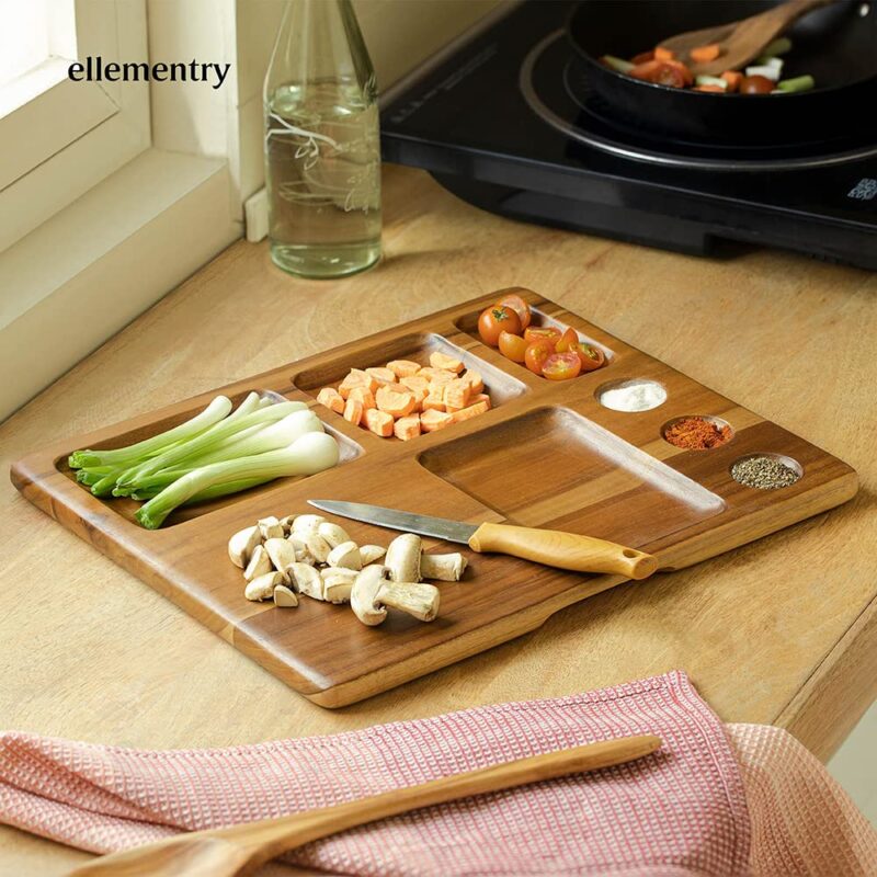 Ellementry Sous Chef Multi Utility Platter | Serving Platter with Wooden Board for Serving Sweets, Cookies, Dry Fruits, Snacks at Home | Chopping Cutting Board for Kitchen Vegetables, Fruits & Cheese - Image 4