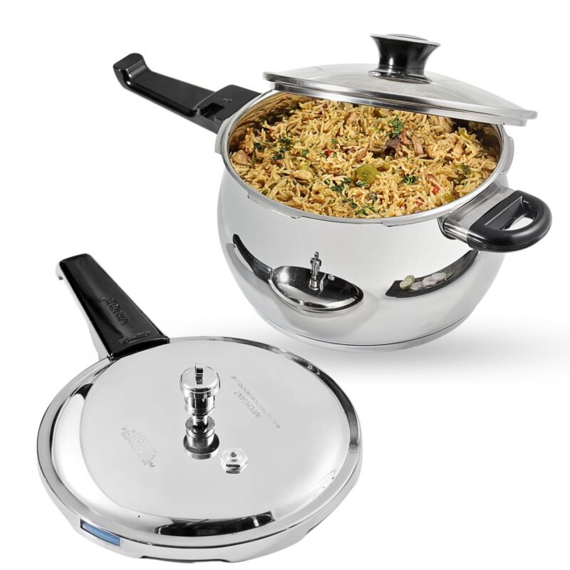 Vinod Splendid Plus Stainless Steel Pressure Cooker Outer Lid 1.5 Litre | SAS Bottom Handi Cooker | Extra Glass Lid | Induction and Gas Base | ISI and CE certified | 2 Years Warranty