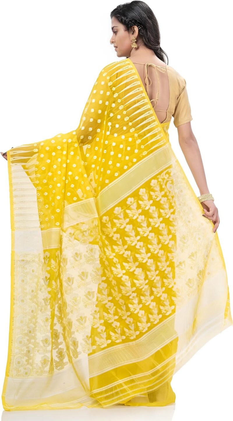 AS Aishwarya Sarees Cotton Silk Women's Bengal Special Soft Dhakai Jamdani Saree For Women With Blouse Piece (Yellow) - Image 8