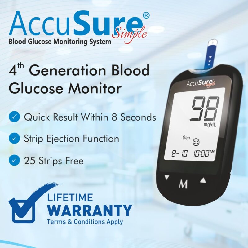 AccuSure Instant Digital Simple Glucometer Kit |with 25 Strips,10 Lancet,1 Lancing device for Accurate Blood Glucose Sugar Testing Machine - Image 9