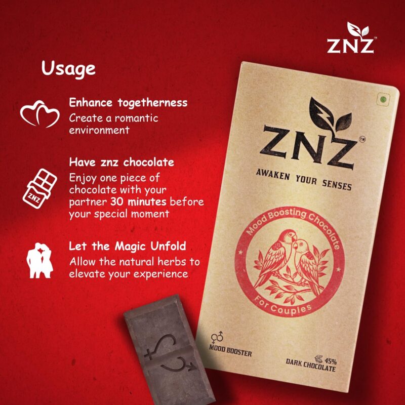 ZNZ Premium Dark Chocolate for Uplifting Mood & Wellness | Vegan & Gluten-Free Delight | Valentine's Gift for Men & Women | Ideal for Couples | Vegan and Guilt free Delight | 60g (Pack of 1) - Image 2