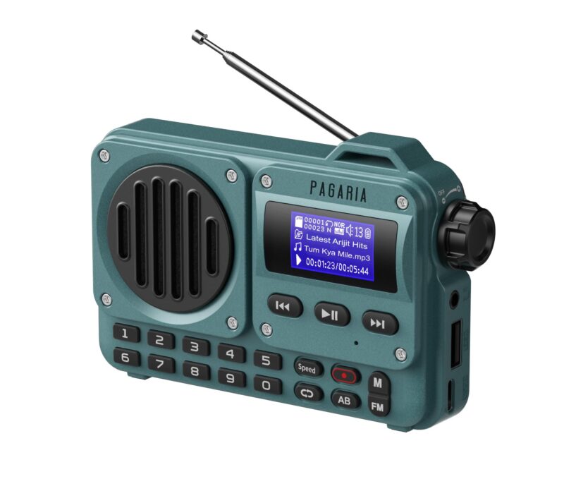 Pagaria Grenade 5 Watts Pocket FM Radio with Bluetooth, Tf Card/USB Speaker – LCD Display with Song Name, Folder Selection, Type C Charging, Voice Recording & More