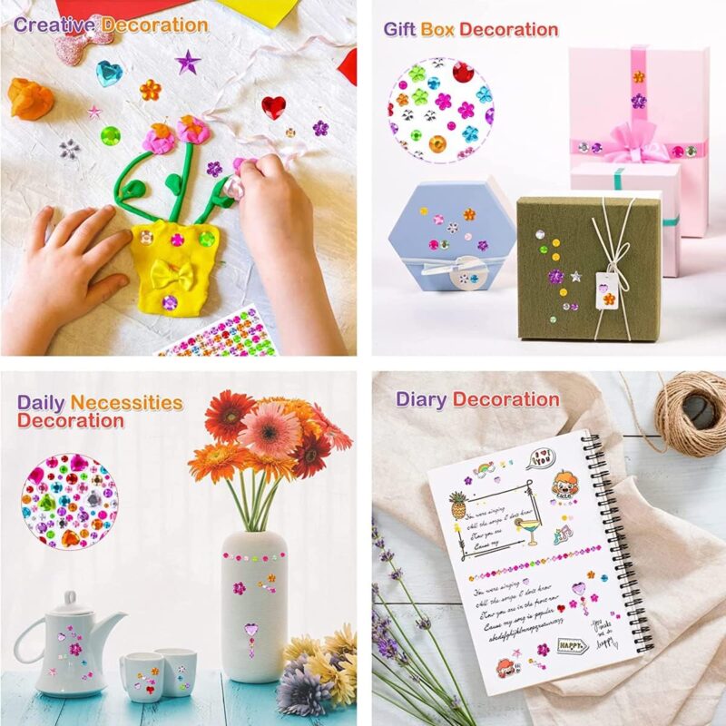 E Shopping Self-Adhesive Metal Crystal Stickers, Craft Stickers, School Projects DIY Stickers for Kids Teens Gem Stone Multi Design Multi Colours Multi Size 5 Sheets, 20 x 10 x 3 Centimeters - Image 6