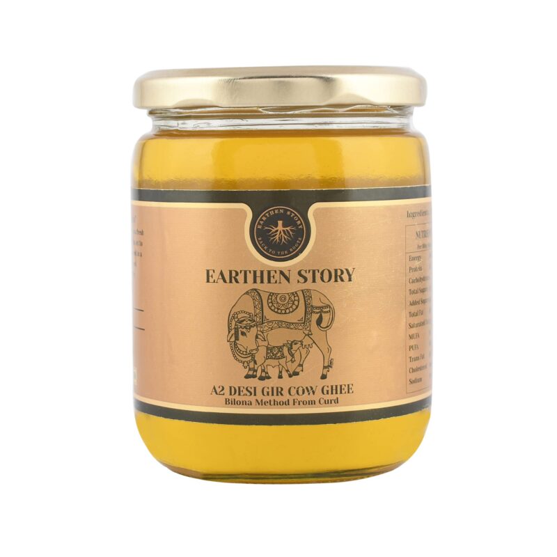 Earthen Story A2 Ghee from Gir Cow 500ml | A2 cow ghee bilona method from curd | 100% Pure, Natural & Healthy | A2 gir cow ghee in Glass Jar | Lab Tested