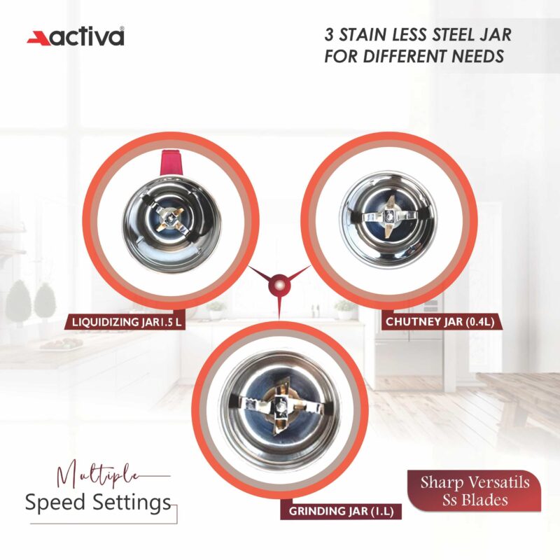 Activa Pluto Combo 500 Watt 3 Jar Mixer Grinder With Electric Dry Iron Come With 2 Year Warranty - Multicolor - Image 3