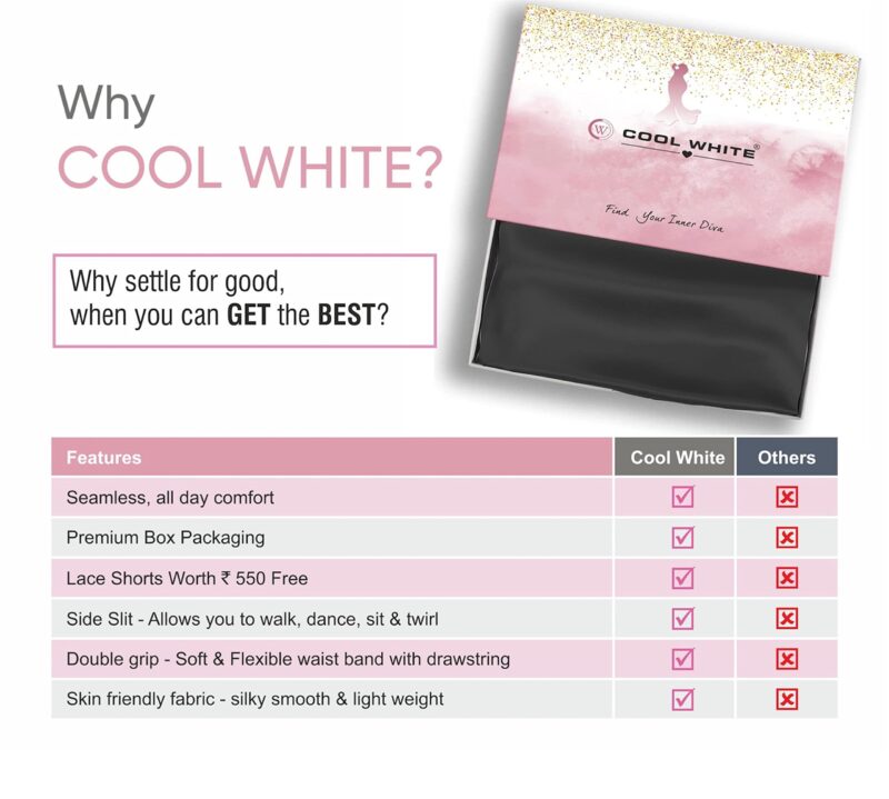 COOL WHITE Saree Shapewear for Women with lace Shorts - Body Shaper Petticoat | Shape Wear Dress | Party & Traditional Saree Shapewear | Saree Shaper | Underskirt Shorts | Saree Shapewear Combo - Image 7