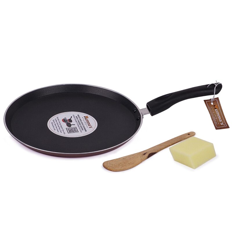 Mumma's LIFE Non Stick Dosa Tawa with Sturdy Riveted and Bakelite Handle (Induction and Gas Stove Friendly), Non Toxic and PFOA Free, 24 Months Warranty (25CM, RED)