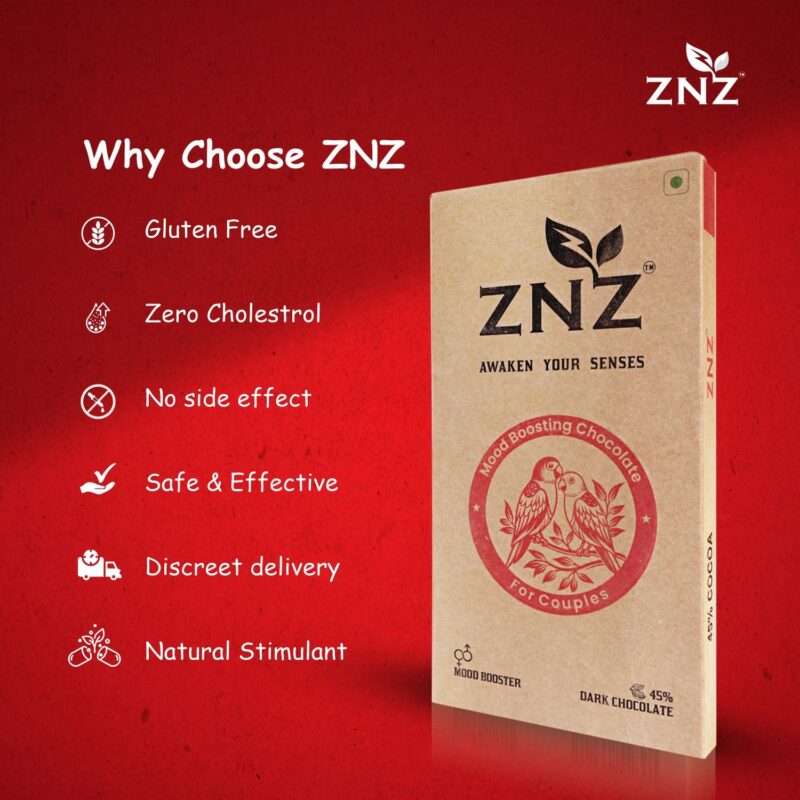 ZNZ Premium Dark Chocolate for Uplifting Mood & Wellness | Vegan & Gluten-Free Delight | Valentine's Gift for Men & Women | Ideal for Couples | Vegan and Guilt free Delight | 60g (Pack of 1) - Image 3