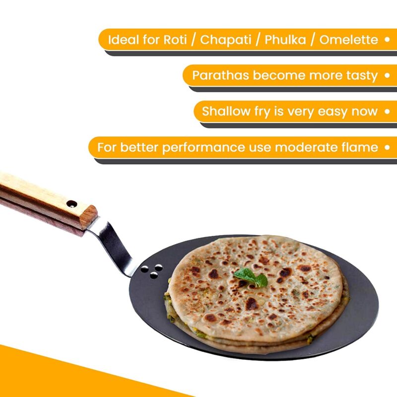 XL Kitchen Iron Concave Tawa 25 cm with Wooden Handle, Roti Tawa, Dosa Tawa - Image 4