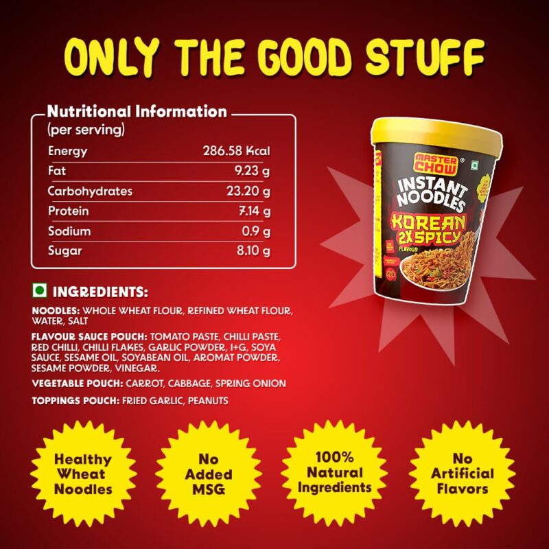 25x MasterChow Instant Cup Noodles - 2X Spicy Korean Noodles | Delicious Saucy Authentic Korean Taste with Extra Veggies | 100g - Pack of 25 - Image 3