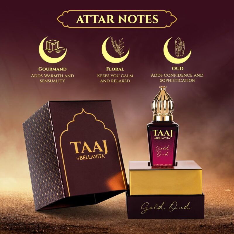 Bella Vita Luxury TAAJ Gold Oud Attar with Caramel, Rose, Jasmine & Orris for Men and Women, Non-Alcoholic Roll On, Long Lasting Fragrance, 12 ML - Image 8