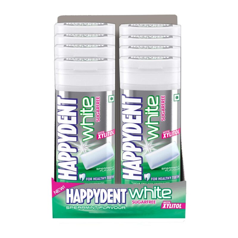 8x Happydent White, Xylitol Sugarfree Spearmint Flavour,Chewing Gum Bottle Pack, 193.6g (8 Units x 24.2 g each)