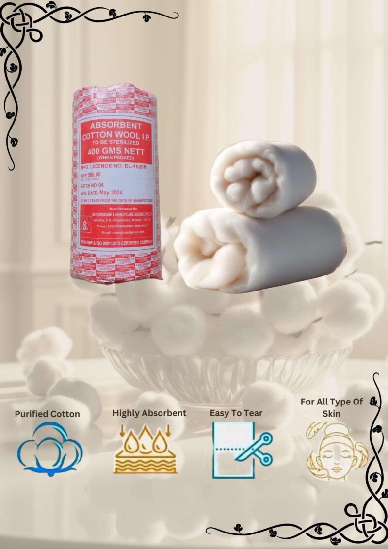 Absorbent Cotton Roll (400 Gram Nett Quality Medical Use (Pack Of 4) - Image 2