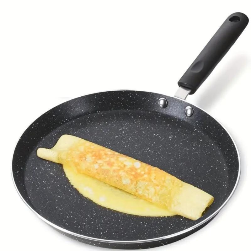 HOMETIC Non-Stick Granite Crepe Pan - Effortless Food Release, Induction Ready, PFOA & PTFEs Free, Perfect for Roti, Egg Omelet, Tortilla, Tawa, Dosa, and Flat Frying - Durable, Easy Cleaning. (BLACK)