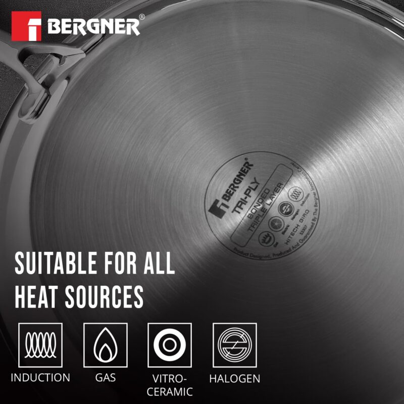 Bergner Hitech Triply Non-Stick 32 cm Dosa Tawa, Tawa for Dosas with Non-Stick Mesh Pattern, Rivetless Handle, Metal Spatula Friendly, Even Heat Distribution, Induction Bottom and Gas Stove Ready - Image 5